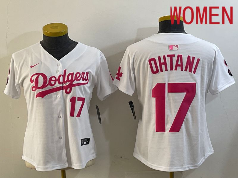 Women Los Angeles Dodgers 17 Ohtani White pink Game 2024 Nike MLB Jersey style 4